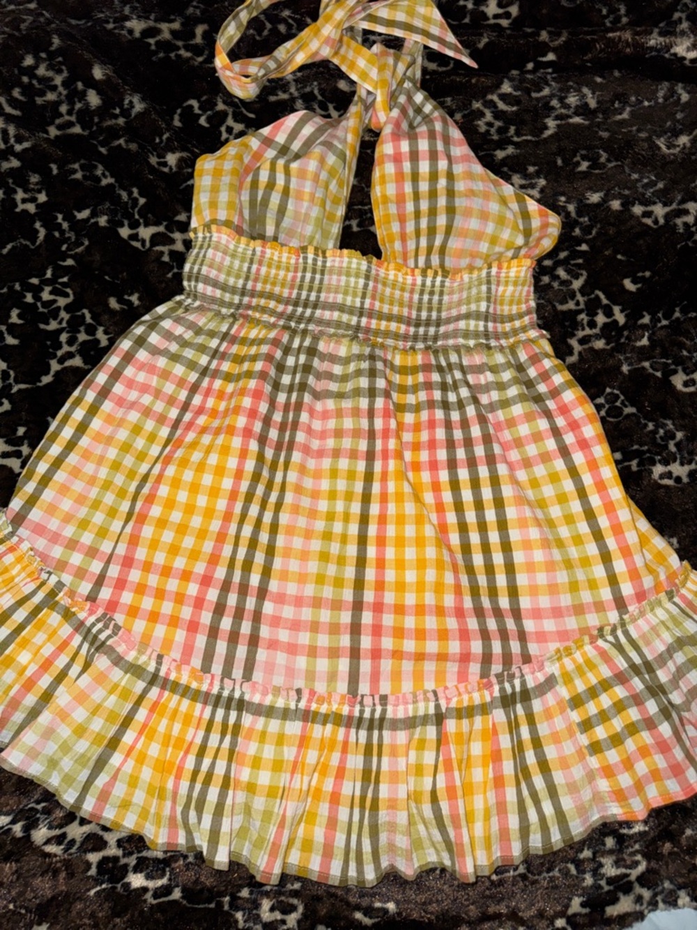 aerie Yellow Pink Green Gingham Mini Dress